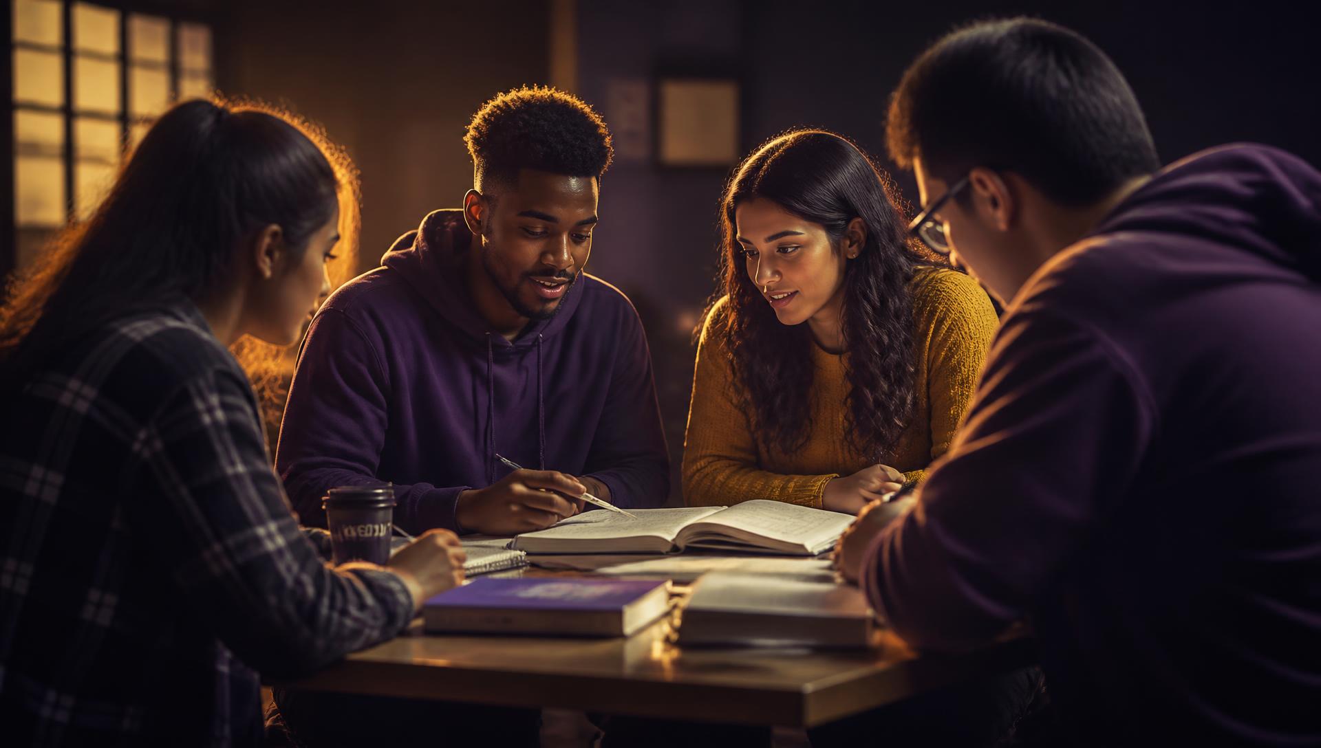 Grupo de jovens estudando juntos no supletivo das Escolas Nilton Lins